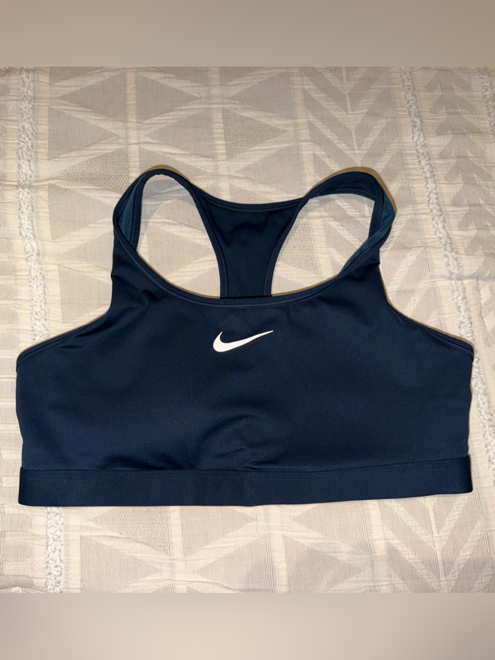 Nike Navy Blue Racerback Sports Bra with White Swoosh- Large